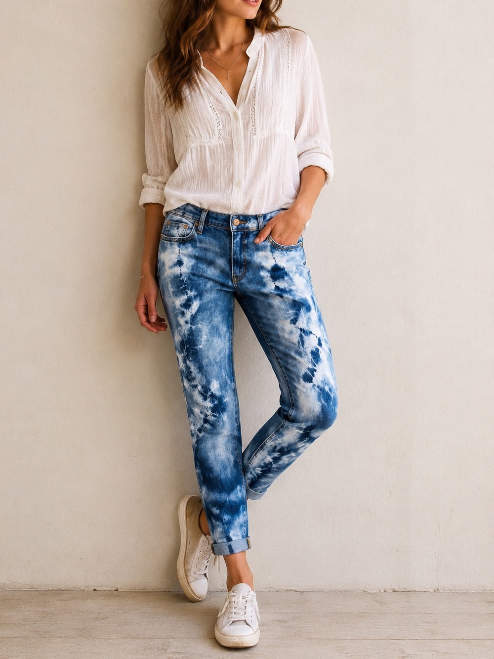 Anthropologie Pilcro Blue Tie-Dye Boyfriend Jeans Bleach Wash Size 28 Cotton